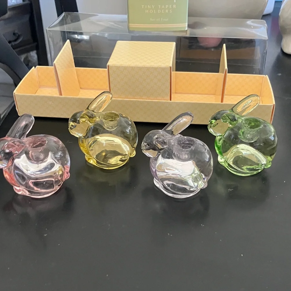 Williams Sonoma Bunny Taper Holders in Green and Pink